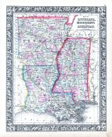 Louisiana, Mississippi and Arkansas, World Atlas 1864 Mitchells New General Atlas